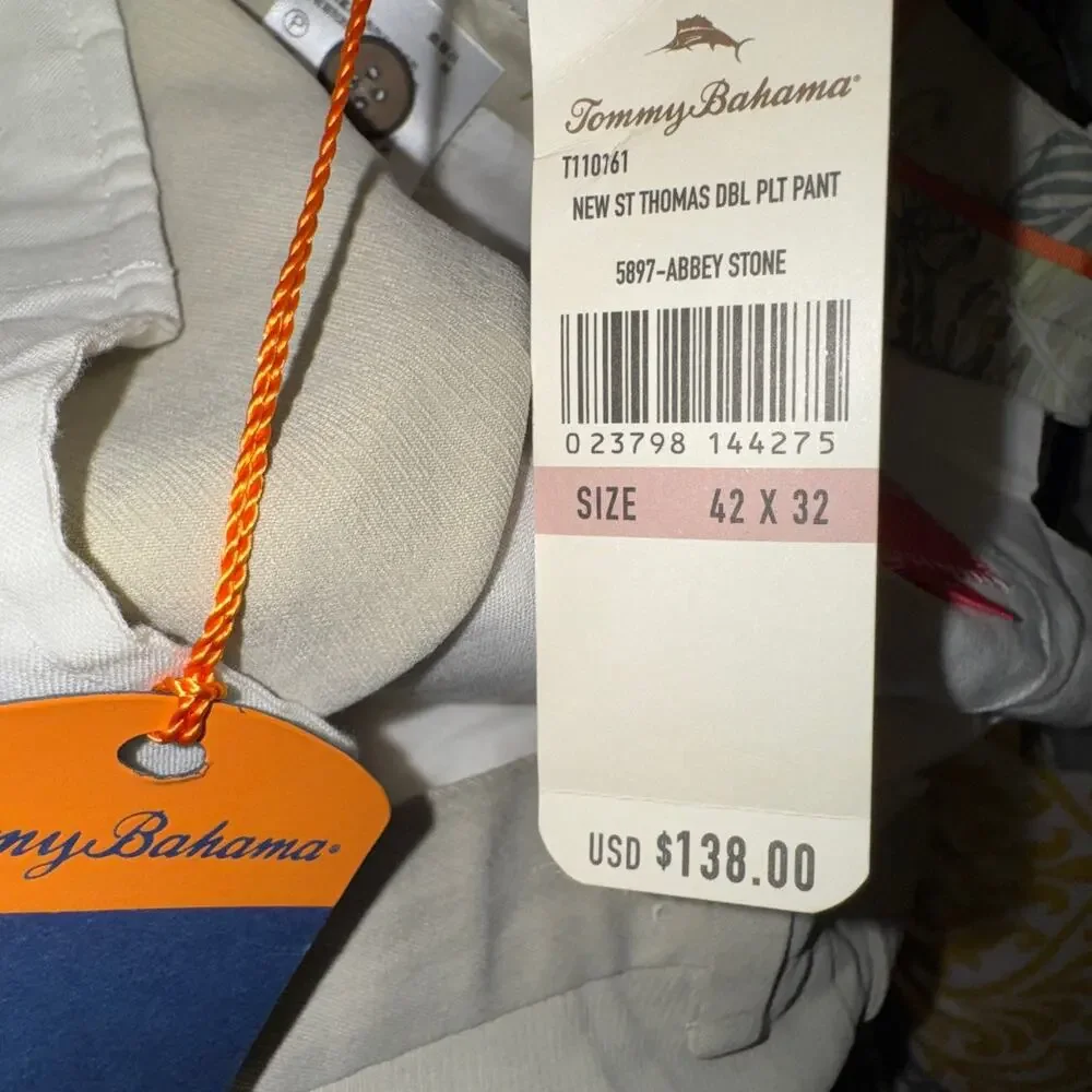 Tommy Bahama New St. Thomas Relaxed Double-Pleat Pants In Abby Stone Size 42x32